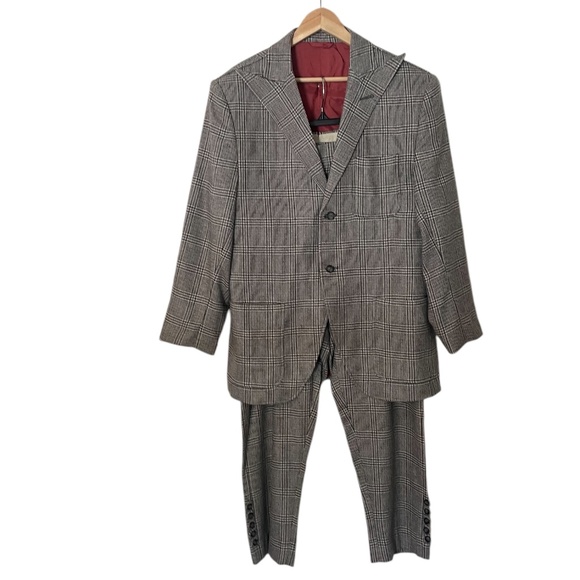 Adam Fashion Men's Windowpane Plaid Single Breasted 6Button Blue Suit 42L/38 NEW - Picture 2 of 16